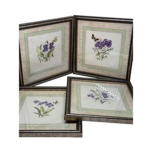 VTG Set-4 June Young Floral Butterfly Framed Prints Botanical Home Interiors USA